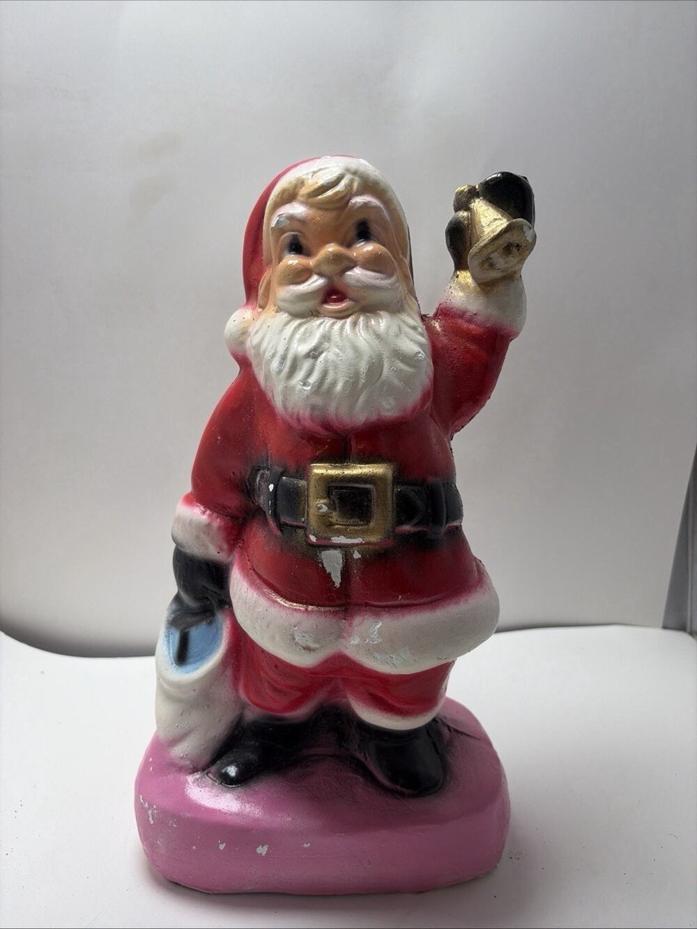 Vintage 13" Ceramic Waving Santa Clause W/Toy Bag Statue Signed Mexico